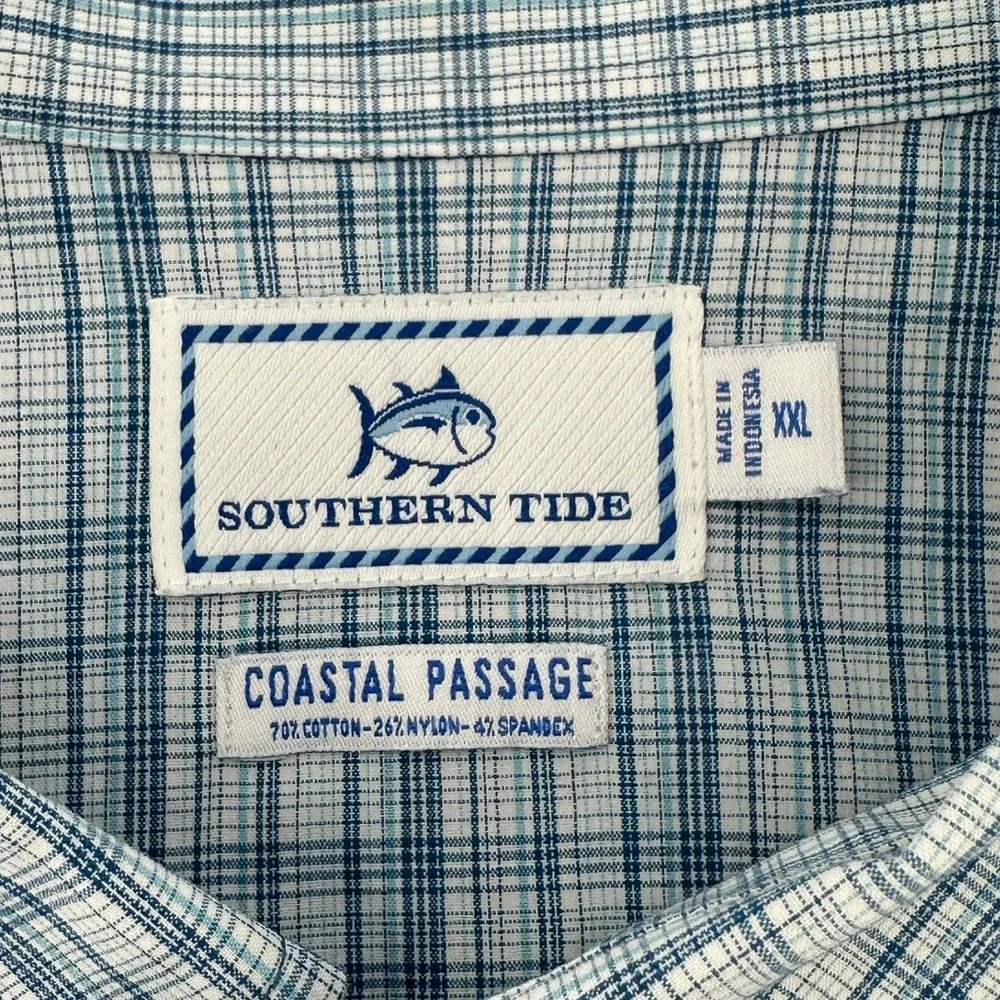 Southern‎ Tide Coastal Passage Mens XXL Blue Plaid Button Down Shirt Long Sleeve